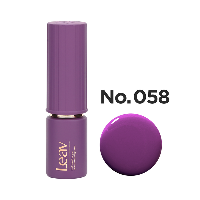 LEAV Color Gel LVN058 8ml, a vibrant and captivating nail polish from the renowned LEAV brand, showcasing a rich, intense purple hue that may vary in appearance due to monitor resolution and image effects, offering a unique and stylish touch to your fingertips.