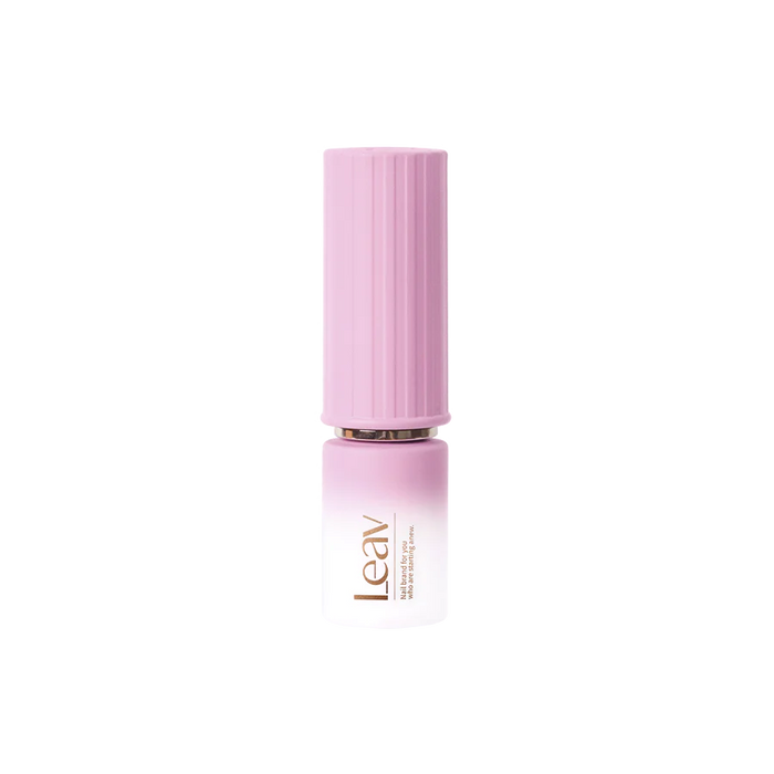 The image shows a Leav Fairy Tale Collection with 8 Gels product, featuring a pastel-colored lipstick-style bottle in a soft pink hue. The product is part of the brand's Spring 2023 Syrup Gel Collection, inviting consumers to "Fall into the magical fairy tale world" with these unique and specialized gel polishes.