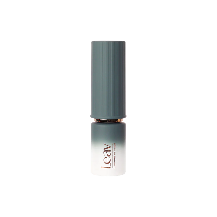 The sheer, buildable gel polishes in the LEAV Lazy Days Collection showcase a range of warm, deep colors, presented in a special boxed packaging for a complete set. The product image highlights the elegant, minimalist design of the nail polish bottle, showcasing the LEAV brand.