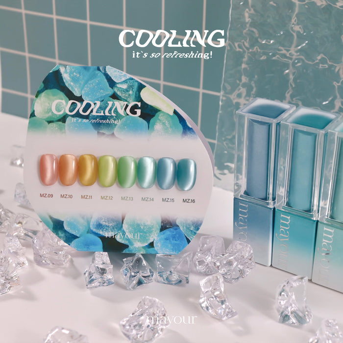 A diverse palette of cool, icy gel polishes that shimmer like frost, rejuvenating and elevating the nail game with the MAYOUR Cooling Collection.