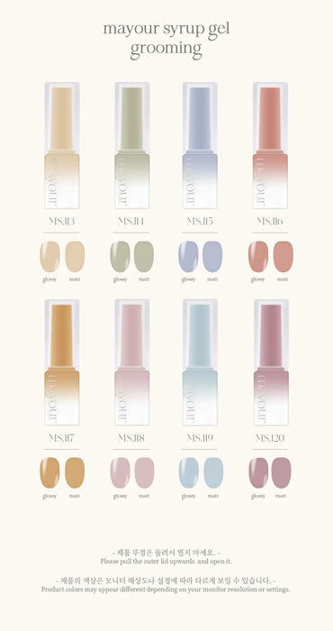 Soft pastel hues of the MAYOUR Grooming Collection: A vibrant set of 8 premium nail syrup gels in soothing pastel shades, designed to refresh and rejuvenate your nails with a user-friendly, quick-drying formula for an effortless spring-inspired look.