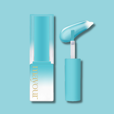 The image depicts a turquoise-colored lipstick or lip balm product from the MAYOUR brand's Wave Collection. The product features a sleek, minimalist design with a cylindrical packaging and a subtle branding element. The image showcases the vibrant, summery color palette of the MAYOUR Wave Collection, reflecting the brand's emphasis on ocean-inspired hues and innovative nail care technology.