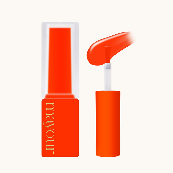 A vibrant orange lipstick from the MAYOUR Slinky Collection, featuring a unique and playful design that captures the essence of the classic slinky toy. The bold color and sleek packaging are sure to make this a standout beauty product.