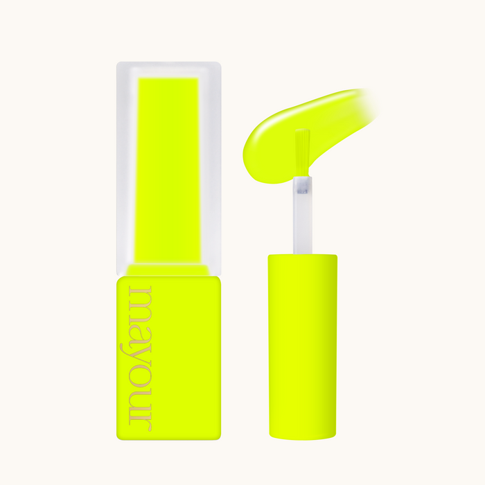 Vibrant neon yellow nail polish from the MAYOUR Slinky Collection, showcasing a playful and eye-catching design reminiscent of the iconic slinky toy.