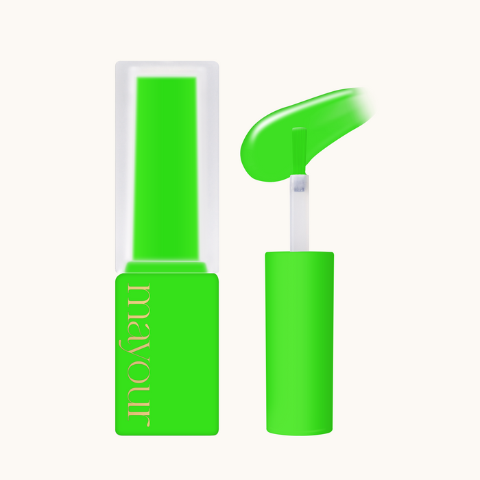 Vibrant neon green nail gel product from the MAYOUR Slinky Collection, capturing the playful spirit of the iconic slinky toy and offering a quick curing time and long-lasting, eye-catching color for versatile nail art expressions.