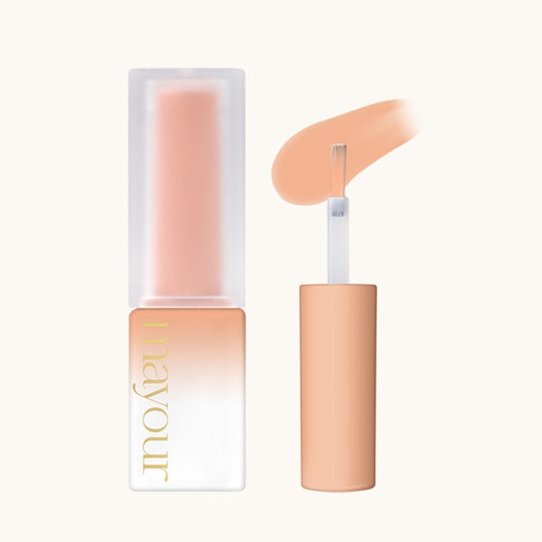 Elegant peach-colored syrup gel from MAYOUR Collector Season 1 set, showcasing a translucent bottle with gold lettering and a smooth application wand, demonstrating the rich, vibrant color perfect for nail art and creative projects