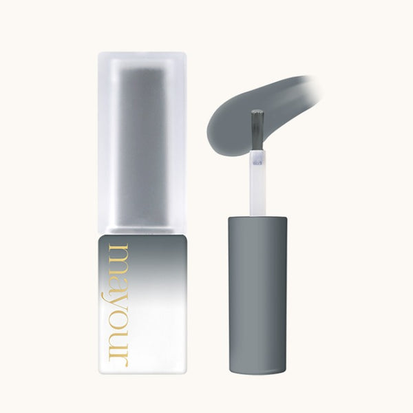 Elegant Mayour syrup gel bottle with sleek design, featuring a transparent applicator and grey body. Gold branding visible on white cap. Soft grey product shown being dispensed, illustrating the high-quality, vibrant color of the Collector Season 1 set.