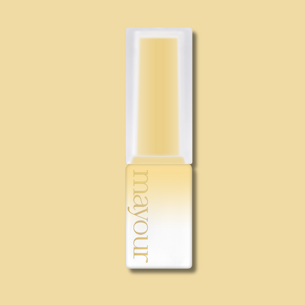 MAYOUR syrup gel polish bottle in soft pastel yellow shade, part of The Collector Season 2 set, showcasing elegant design and versatile color for nail art enthusiasts