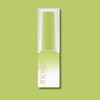 MAYOUR syrup gel polish bottle in white and lime green gradient design, showcasing sleek packaging and vibrant color against a bright green background, part of The Collector Season 2 set featuring 40 versatile shades for nail art enthusiasts