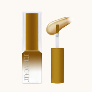 Luxurious gold-toned nail polish bottle with MAYOUR branding, showcasing a creamy, semi-sheer syrup gel formula. The applicator brush is displayed alongside, demonstrating the smooth texture and rich pigmentation of the polish from The Collector Season 3 set, perfect for creating versatile nail art designs.