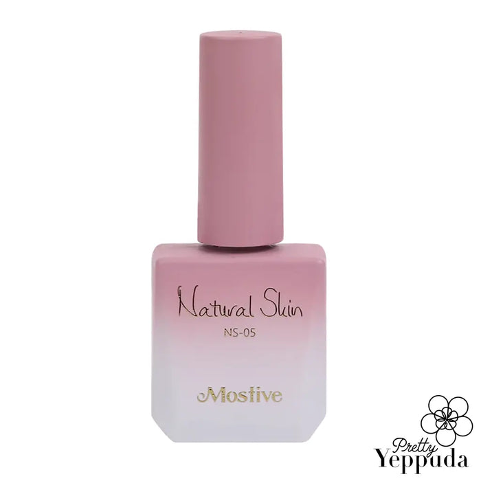 A soft, milky gel product that mimics the natural look of an ink droplet in milk. This syrup-colored gel in the Mostive Natural Skin Collection (NS01-NS06) is designed for gradation or a subtle, natural appearance. The 12ml bottle requires a 60-second cure time and is available as a set or individual gels.