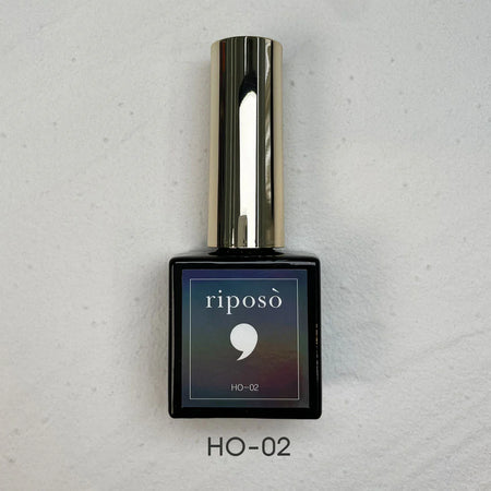 Holographic magnetic gel product from the Riposo brand, featuring the HO-02 model with a sleek, metallic design and magnetic technology to create vivid, customizable holograms. The gel's appearance can be adjusted based on lighting conditions, allowing for versatile and dynamic holographic effects.