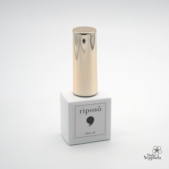 Elegant and captivating iridescent gel polish bottle by RIPOSO, featuring a unique magnetic design that delivers a stunning natural eye effect with just one coat. Its sleek silver cap and minimalist packaging exude a premium, sophisticated brand aesthetic.