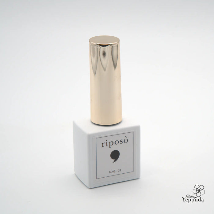 Showcasing the RIPOSO Pulling Summer's 10 unique magnet gel polishes with an iridescent finish, this image captures the product's stunning and versatile nature. The smooth, metallic container evokes a sense of modern elegance, while the product description highlights the formula's brilliant iridescent effect and easy application. This alt text emphasizes the product's key features, including its vibrant colors, long-lasting wear, and convenient d