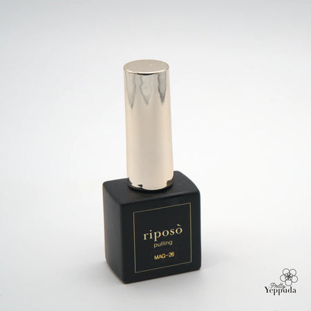 Five elegant, metallic magnetic gel nail polish bottles in a luxurious, minimalist design, showcasing the Shopify product "RIPOSO Pulling Gleam B Set" by the Riposo brand.