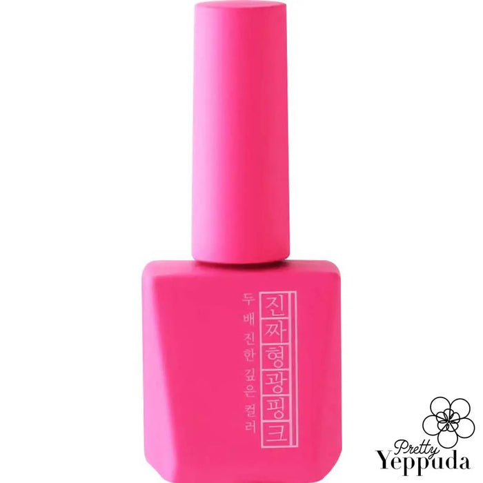 Vibrant neon pink nail polish bottle from the Mostive Jinzza Series, showcasing the Signature Colour Gel's high-pigmentation and one-coat coverage for a bold, fluorescent look. The 12ml bottle offers 60S UV or 30S LED curing time, delivering a long-lasting, professional manicure with the Mostive brand's signature style and quality.