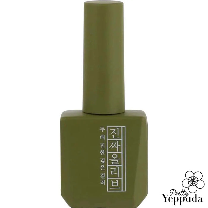 A vibrant olive-green nail polish bottle from the Mostive Jinzza Series MJ29, showcasing the brand's signature color gel formulation with high pigmentation and long-lasting wear under both UV and LED light curing. The bottle prominently displays the Mostive brand name, making this a visually appealing and distinctive product on the shelf.