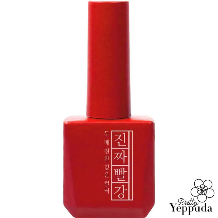 Vibrant red nail polish bottle from the Mostive Jinzza Series MJ21 collection, featuring a signature color gel formula with high pigmentation and one-coat coverage, suitable for 60S UV/30S LED curing. The premium Mostive brand provides long-lasting, high-quality nail care products for a salon-like manicure experience.