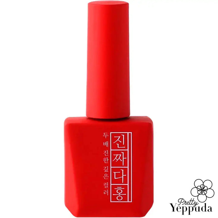 Vibrant red nail polish bottle with the Mostive Jinzza Series MJ22 Scarlet logo prominently displayed, showcasing the high-quality and pigmented formula of this signature Korean beauty product.