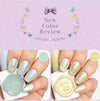 Detailed and informative alt text for the "SHOW ME KOREA - Deja Vu Pearl/Cateye Series" Shopify product image:

"Two images showcasing vibrant, iridescent nail polish colors from the "New Color Review" collection. The left image displays a soft mint green polish with a pearlescent sheen, while the right image features a shimmering gold nail polish. The product description highlights the unique threaded pearl gel and magnetic cateye properties of 