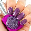 Sparkly purple nail polish showcasing the vibrant and dazzling "Kitsch Flash Gel Collection" by the trendy Shopify brand "SHOW ME KOREA". The glittering gel polish captures the essence of fireworks with its mesmerizing shimmer, as the product description suggests. This captivating image highlights the dynamic and eye-catching nature of the brand's Kitsch collection, enticing customers to explore the available single and set gel options.