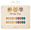 Colorful cat-themed nail gel collection with vibrant swatches, featuring adorable cat illustrations for a warm, vintage aesthetic.