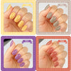 A vibrant display of SHOWME Korea's Purring Song nail gel collection, showcasing a diverse range of solid color options from warm yellow to cool gray, and from playful lavender to rich terracotta. This 10-piece set offers a rich, vintage-inspired aesthetic perfect for fashionable nail enthusiasts. SHOWME Korea, a renowned professional nail brand in South Korea, is known for its high-quality, long-lasting gel formulas that cure quickly under UV/LE