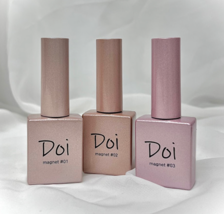 Three Nailbayo DOI Magnet Gel #2 - 10ml nail polish bottles in light pink and rose gold shades, showcasing the premium Korean nail care brand and its innovative magnet-based gel nail polish products.