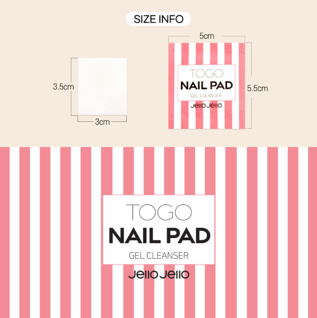 Jello Jello To Go Nail Pad - 100 gel cleanser nail pads in a box, made in Korea, providing a convenient and effective solution for nail care and maintenance.