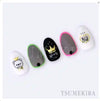 Decorative nail art set featuring colorful crown, ribbon, and heart silhouette designs in gold foil by the Japanese nail art brand Tsumekira.