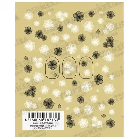 Image of decorative floral nail art stickers with blossoms and leaves against a light yellow background. The alt text should describe the product image in an informative and detailed manner, focusing on the key visual elements and branding details without identifying any individuals.