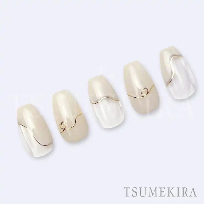 Elegant Japanese nail art stickers featuring a delicate waveline and heart design. The soft, hand-drawn lines seamlessly blend with both solid and gradient nail art for a chic, minimalist look. Tsumekira, Icchoko