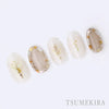 Decorative white nail art stickers featuring delicate dried flowers, perfect for adding a touch of natural elegance to your Shopify product, Tsumekira SAKI CHIBA × WHITE SWAG NN-SAK-103. The stickers measure 88mm × 150mm and come in a 88mm × 120mm sheet size, providing a versatile solution for enhancing your nails with the Tsumekira and WHITE SWAG brands.