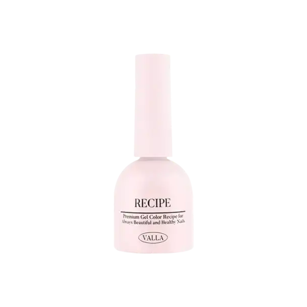 Premium gel nail polish bottle featuring the VALLA brand name in a soft pink color, showcasing the "Pink Soup Collection" with a description highlighting the blend of pink and white milk shades available in a set of 7 gel polishes.