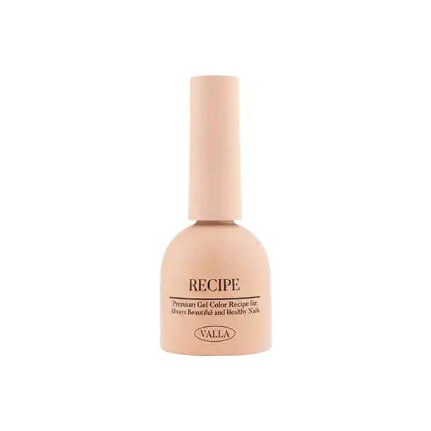 VALLA Camembert Cheese Collection syrup gel polish bottle in soft beige color, featuring 'RECIPE' label and brand name. Premium gel color for nails with elegant, minimalist design showcasing high-quality product for professional manicures.