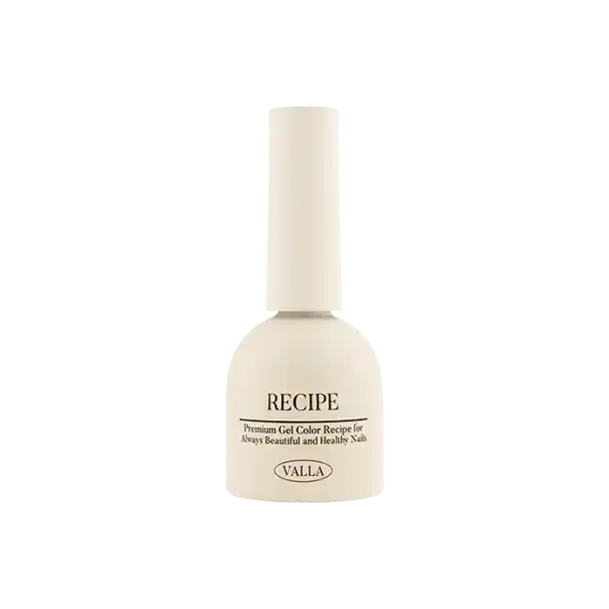 VALLA Recipe premium gel color bottle in cream color, part of the Autumn-themed Color Palette I Collection featuring natural, earthy tones. The bottle showcases elegant simplicity with a long cylindrical shape and a rounded base, perfect for professional nail art applications.