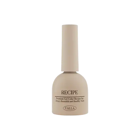 VALLA Recipe gel nail polish bottle in soft beige, part of the Autumn-themed Color Palette I Collection. Premium gel color for beautiful and healthy nails. 10ml bottle with sleek design and brand name visible.