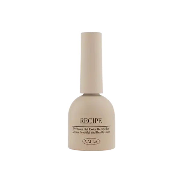 VALLA Recipe gel nail polish bottle in soft beige, part of the Autumn-themed Color Palette I Collection. Premium gel color for beautiful and healthy nails. 10ml bottle with sleek design and brand name visible.