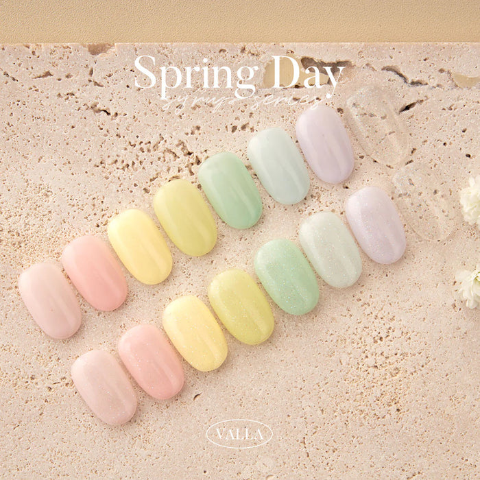 Vibrant and pastel-colored nail polish collection in soft spring shades, perfectly capturing the warmth and beauty of the new season. This VALLA Spring Day Collection offers a diverse palette of 7 syrups and 1 glitter gel, allowing customers to embrace the rejuvenating spirit of spring and enjoy the enchanting days ahead.