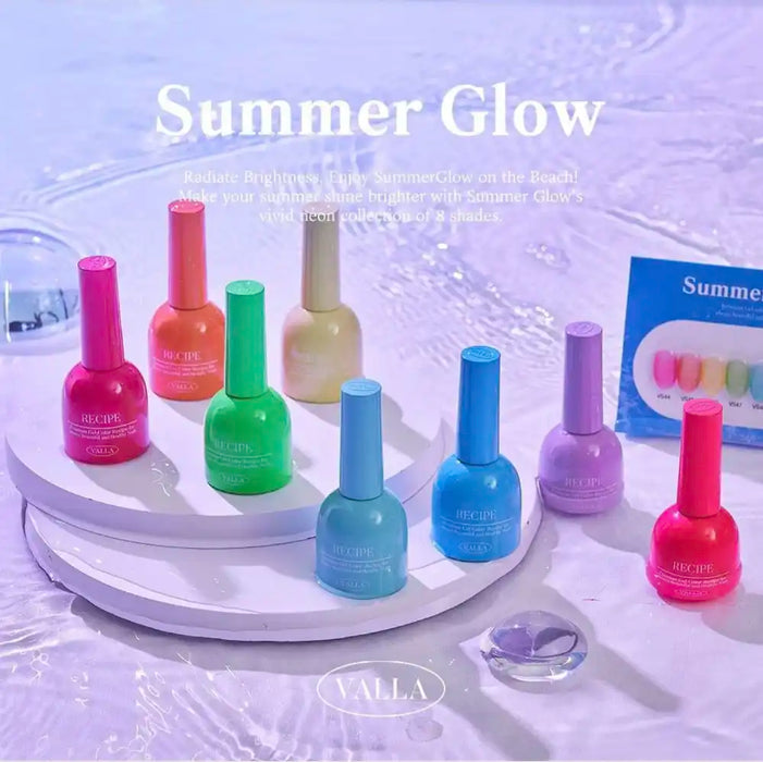 A vibrant and playful collection of neon-colored gel polishes, the Valla Summer Glow line offers a fun and carefree way to add a touch of summer-inspired style to your nails. The 8 shades in the collection, ranging from bright pinks and greens to soft blues and purples, provide a versatile array of options to complement any summer look. With a quick 1-2 minute cure time under UV or LED light, these syrup-like gels deliver long-lasting, high-shine