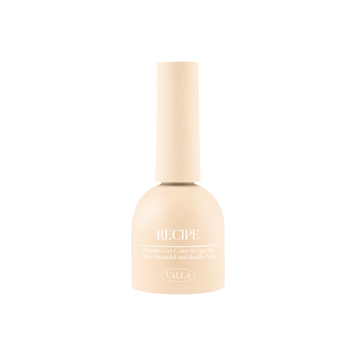 A visually appealing image depicting a cream-colored bottle of VALLA's Solid 100 Non-Wipe Color Collection (Single Gels), showcasing the brand's high-quality and carefully crafted nail polish line. The bottle features the VALLA logo and the product name, highlighting the brand's commitment to providing a smooth and vivid nail polish application experience with one-coat coverage.