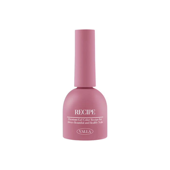 A vivid and smooth solid gel polish from VALLA's 100 color collection, featuring a non-wipe finish. The product is a single gel with a carefully curated shade, offering one-coat coverage for a vibrant and long-lasting manicure. The image showcases the distinct, cylindrical bottle design in a soft, pink hue, highlighting the premium VALLA brand.