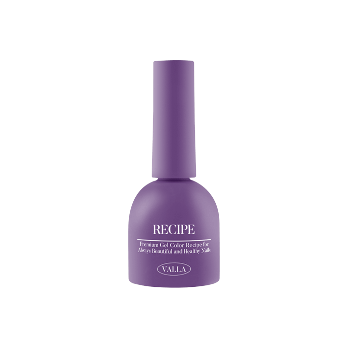 Vivid and smooth lavender-colored gel polish bottle from the VALLA Solid 100 Non-Wipe Color Collection, featuring a single 10ml gel with a non-wipe finish and one-coat coverage for a vibrant, long-lasting manicure.