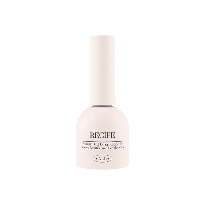 A bottle of VALLA's Solid 100 Non-Wipe Color Collection (Single Gels), displaying the brand name and product description. The bottle features a sleek, minimalist design with a pale color tone, showcasing the premium quality and carefully crafted nature of the VALLA gel polish collection.