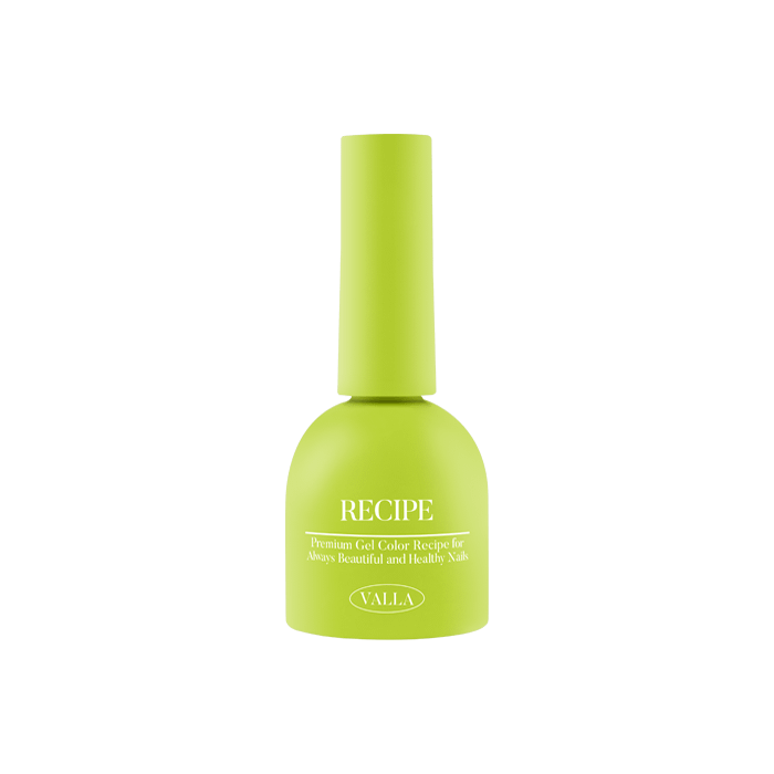 A vibrant and vivid green nail polish bottle from the VALLA Solid 100 Non-Wipe Color Collection, featuring a smooth and even application with one coat coverage and a long-lasting, non-wipe finish. The product is preorder only, and customers are encouraged to contact the brand directly if the item shows as sold out.