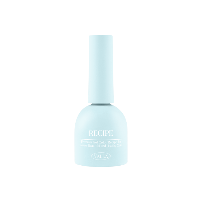 A bottle of VALLA Solid 100 Non-Wipe Color Collection (Single Gels) in a light blue color, featuring the VALLA brand name and logo prominently displayed. The product is designed for a smooth, vivid application with one-coat coverage, and is part of a 100-color solid gel polish collection from the VALLA brand.