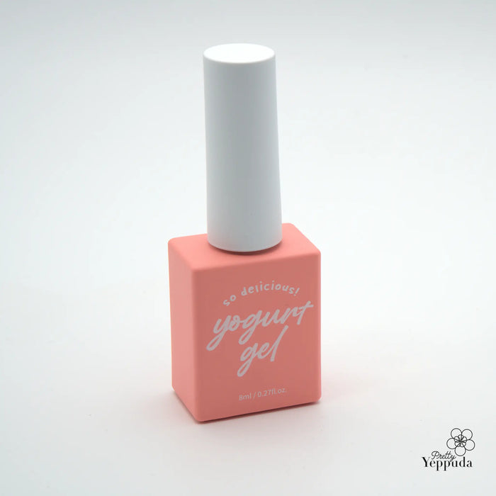 A colorful and modern nail polish bottle with bold typography and branding for a versatile "Yogurt Gel" product in 90 vibrant colors, offering a delightful and trendy cosmetic option for the discerning Shopify customer.