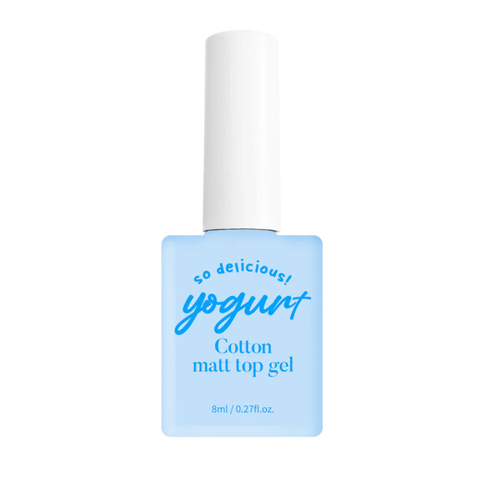 Delicious Yogurt Cotton Matt Top Gel for long-lasting, non-blurring matte finish. This high-quality nail product is infused with a lightweight formula that provides a smooth, non-wipe texture for a polished look. With its convenient 8g bottle size and 60s UV/LED curing time, it offers a hassle-free application experience that is perfect for Shopify customers seeking a professional-grade, Yogurt-branded nail care solution.