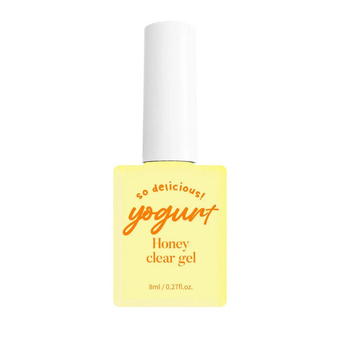 Yogurt Honey Clear Gel - a delicious and versatile nail product suitable for beginners, featuring a honey-like thick viscosity that can be used for creating overlays and providing a non-wipe finish perfect for chrome powder application. This 8g bottle offers a 60s UV/LED curing time, making it a convenient and user-friendly choice for Shopify customers seeking quality Yogurt brand nail care solutions.