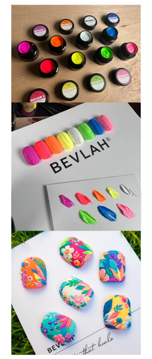 BEVLAH Mulgam Gel Series 2 - Vibrant 3D textured nail art gels in a variety of bold, neon-inspired hues, designed to unleash the creativity of nail artists.